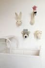 White rabbit wall-mounted felt head by Fiona Walker England.